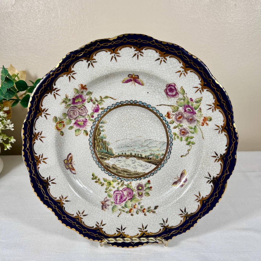 Vintage Hand Painted Oriental Butterfly Floral Decorative Plate